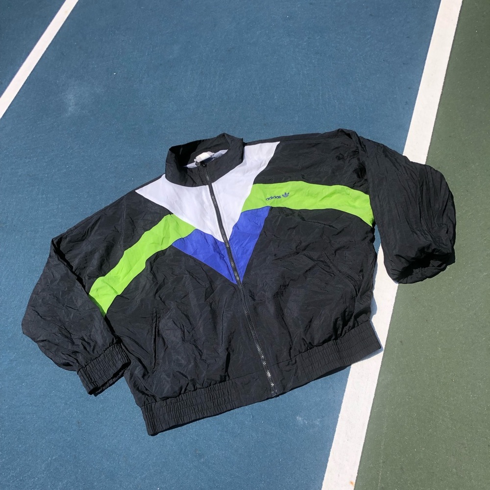 Adidas Black Blue Lime Green Windbreaker Jacket! - Picture 1 of 8